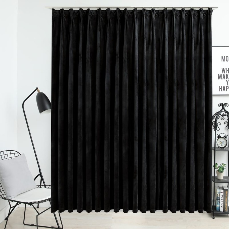 vidaXL Cortina opaca con ganchos terciopelo negro 290x245 cm vidaXL Cortina opaca con ganchos terciopelo negro 290x245 cm