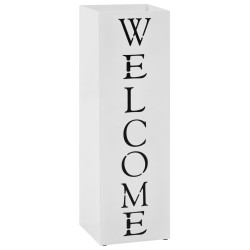 vidaXL Paragüero diseño Welcome acero blanco 