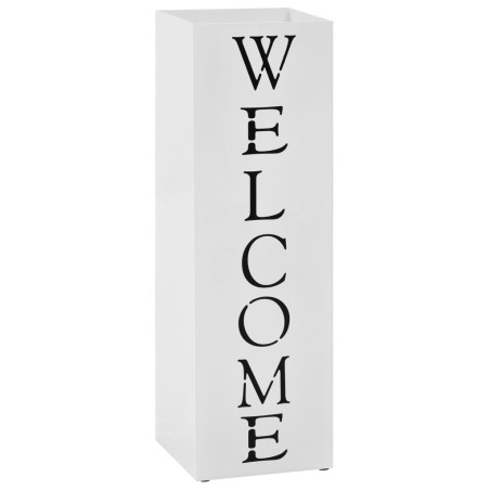vidaXL Paragüero diseño Welcome acero blanco 