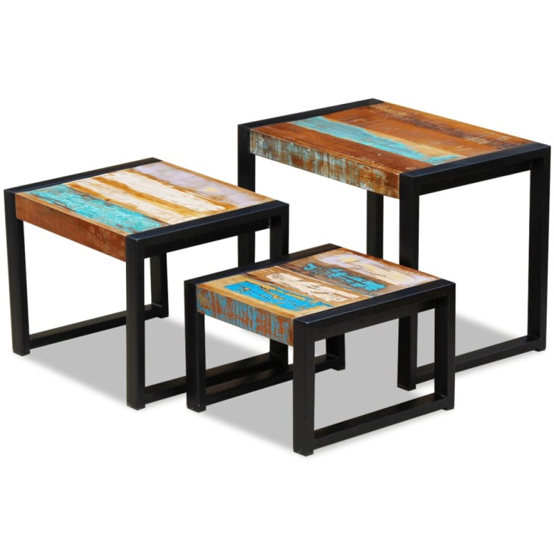 vidaXL Set de 3 mesas auxiliares madera maciza reciclada vidaXL Set de 3 mesas auxiliares madera maciza reciclada