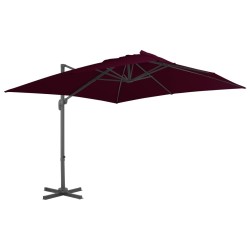 vidaXL Sombrilla voladiza con poste de aluminio rojo burdeos 300x300cm