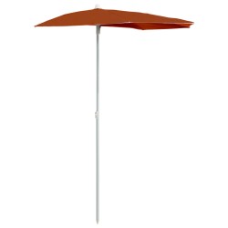 vidaXL Sombrilla de jardín semicircular con palo 300x150 cm terracota