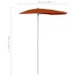 vidaXL Sombrilla de jardín semicircular con palo 300x150 cm terracota