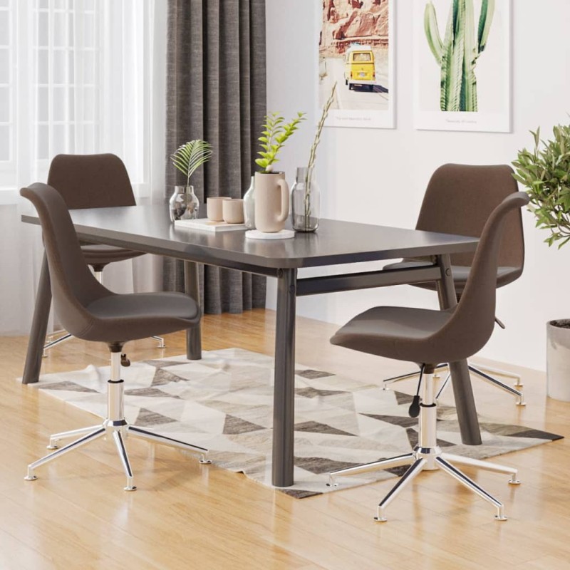vidaXL Sillas de comedor giratorias 4 unidades tela marrón