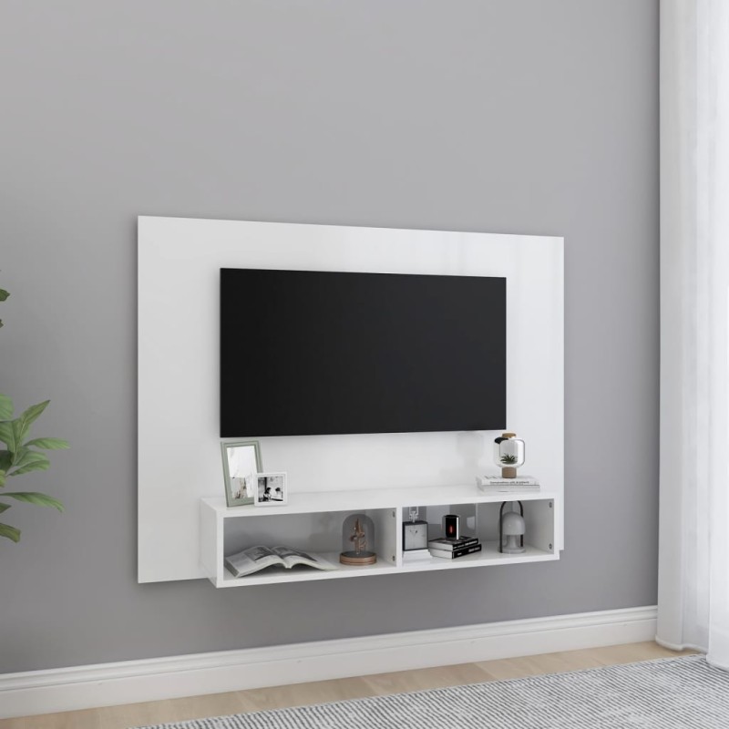 vidaXL Mueble TV de pared contrachapado blanco brillante 120x23,5x90cm vidaXL Mueble TV de pared contrachapado blanco brillante 120x23,5x90cm