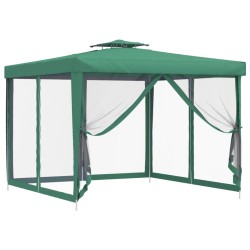 vidaXL Cenador con doble techo de tela verde 3x3x2,68 m