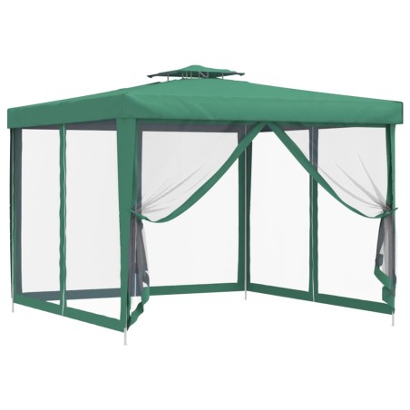 vidaXL Cenador con doble techo de tela verde 3x3x2,68 m