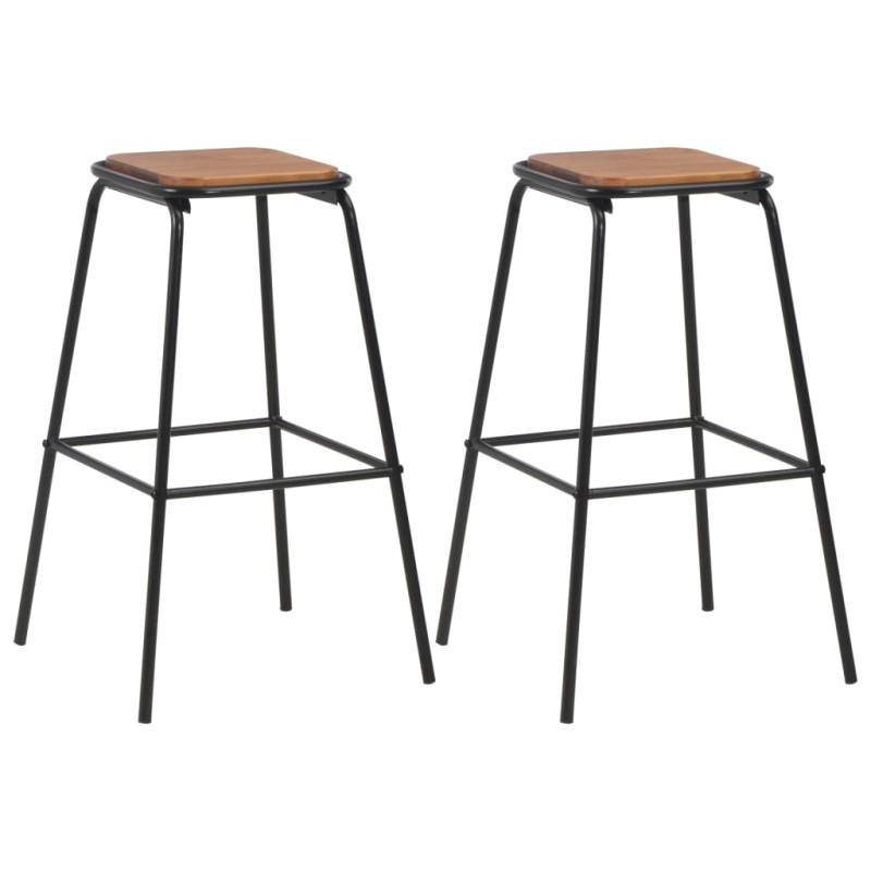 vidaXL Taburetes de cocina 2 uds madera maciza de pino y acero negro vidaXL Taburetes de cocina 2 uds madera maciza de pino y acero negro