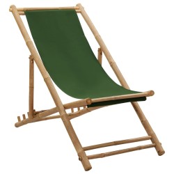 vidaXL Tumbona de bambú y lona verde