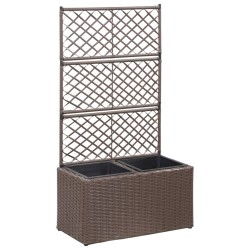 vidaXL Enrejado y arriate 2 macetas ratán sintético marrón 58x30x107cm