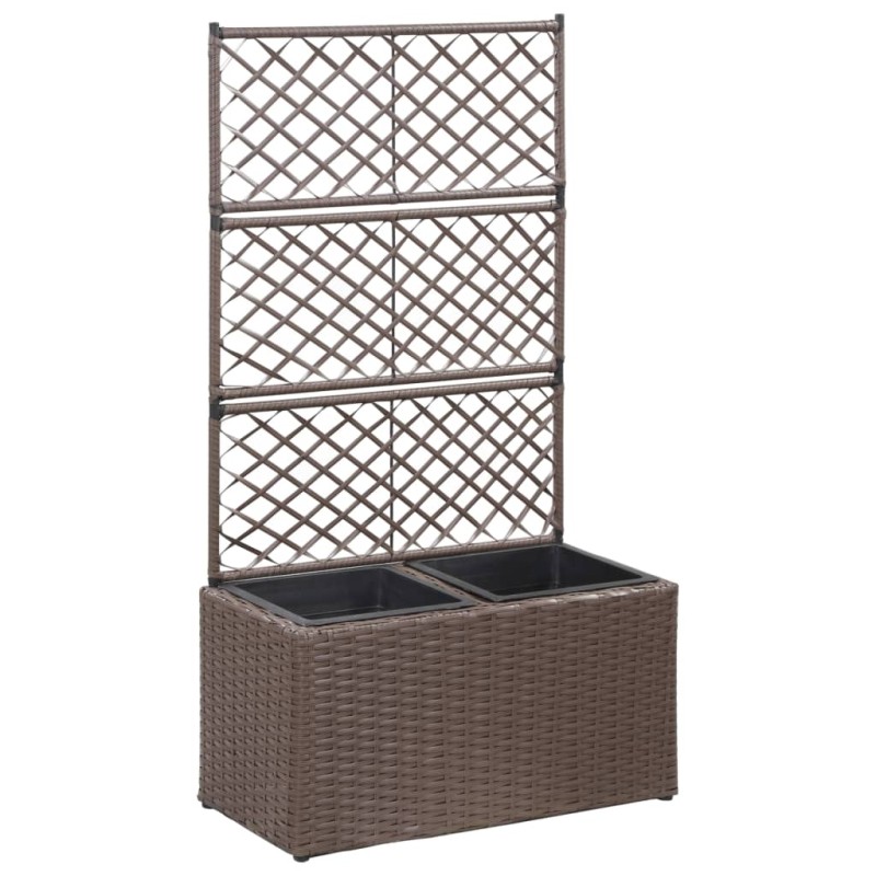 vidaXL Enrejado y arriate 2 macetas ratán sintético marrón 58x30x107cm vidaXL Enrejado y arriate 2 macetas ratán sintético marrón 58x30x107cm