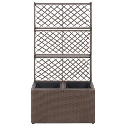 vidaXL Enrejado y arriate 2 macetas ratán sintético marrón 58x30x107cm