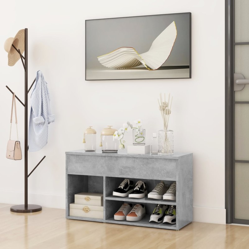 vidaXL Banco zapatero madera de ingeniería gris hormigón 80x30x45 cm vidaXL Banco zapatero madera de ingeniería gris hormigón 80x30x45 cm