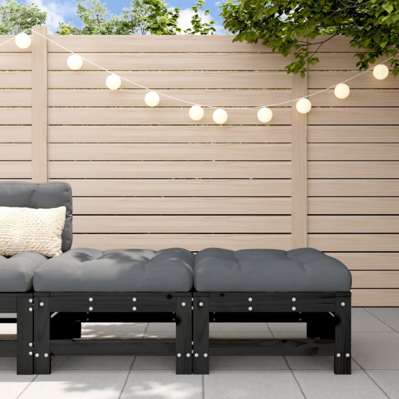 vidaXL Taburetes de jardín con cojines 2 uds madera maciza pino negro vidaXL Taburetes de jardín con cojines 2 uds madera maciza pino negro