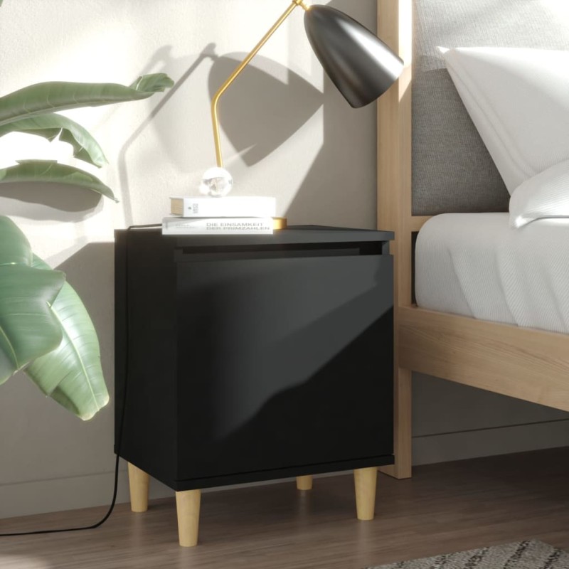 vidaXL Mesitas de noche 2 uds patas madera maciza negro 40x30x50 cm vidaXL Mesitas de noche 2 uds patas madera maciza negro 40x30x50 cm