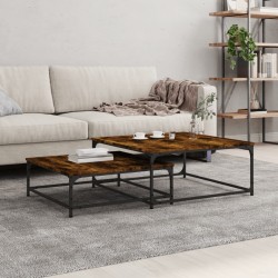 vidaXL Mesas de centro apilables 2 pzas madera ingeniería roble humo