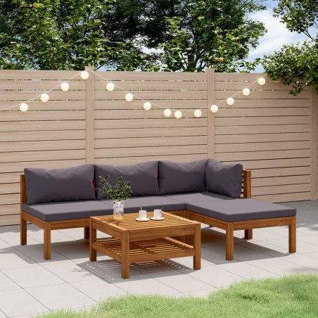 vidaXL Muebles de jardín 5 pzas cojines madera maciza de acacia 