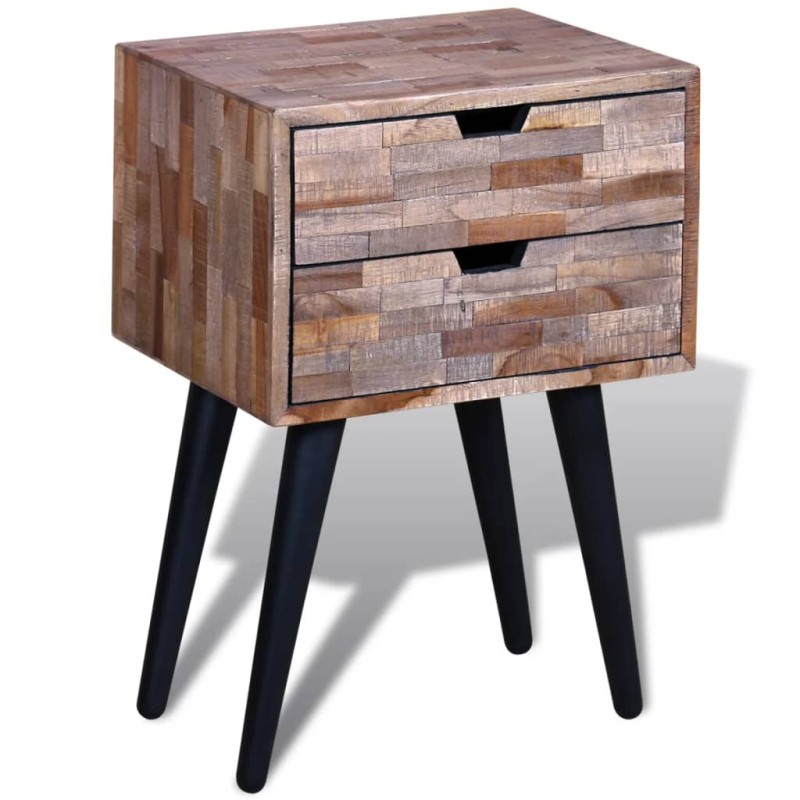vidaXL Mesita de noche con 2 cajones de madera de teca reciclada vidaXL Mesita de noche con 2 cajones de madera de teca reciclada