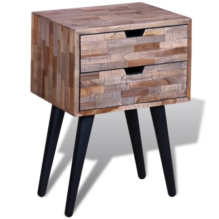 vidaXL Mesita de noche con 2 cajones de madera de teca reciclada 