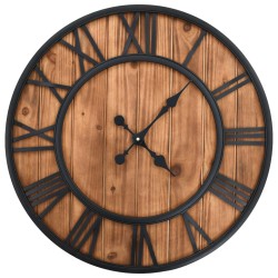 vidaXL Reloj de pared vintage movimiento cuarzo madera metal 60 cm XXL