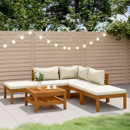 vidaXL Muebles de jardín 6 pzas cojines crema madera maciza de acacia 
