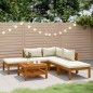 vidaXL Muebles de jardín 6 pzas cojines crema madera maciza de acacia 