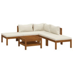 vidaXL Muebles de jardín 6 pzas cojines crema madera maciza de acacia 