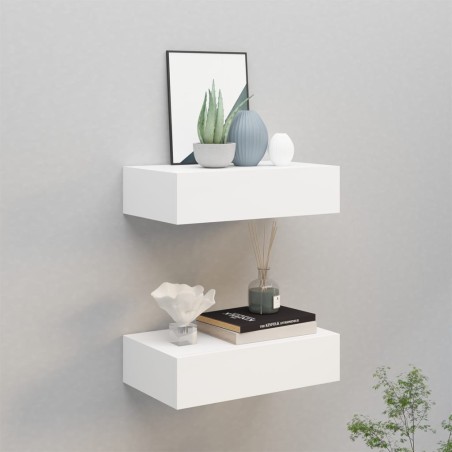 vidaXL Estantes de pared con cajón 2 uds MDF blanco 40x23,5x10 cm