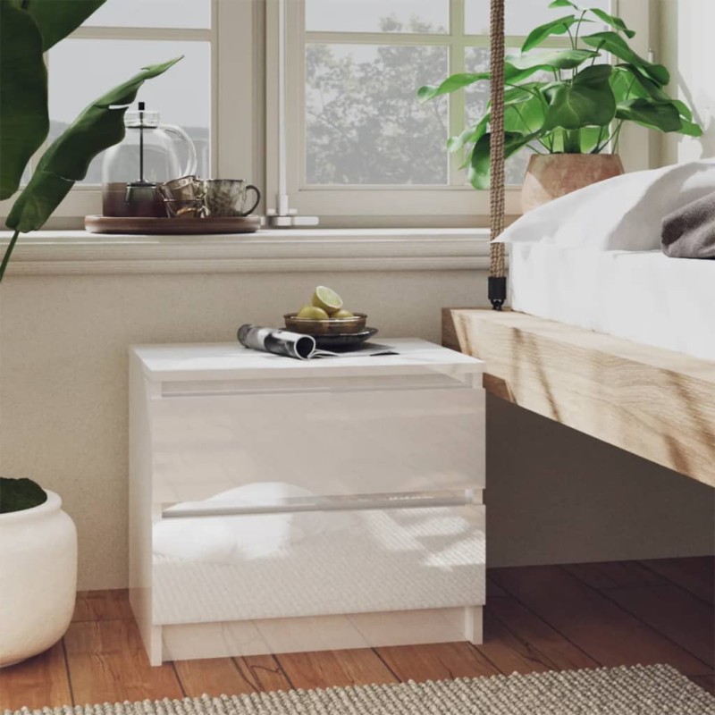 vidaXL Mesita de noche madera contrachapada blanco brillo 50x39x43,5cm vidaXL Mesita de noche madera contrachapada blanco brillo 50x39x43,5cm