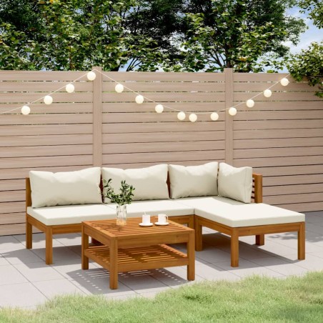 vidaXL Muebles de jardín 5 pzas cojines crema madera maciza de acacia 