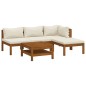 vidaXL Muebles de jardín 5 pzas cojines crema madera maciza de acacia vidaXL Muebles de jardín 5 pzas cojines crema madera maciza de acacia