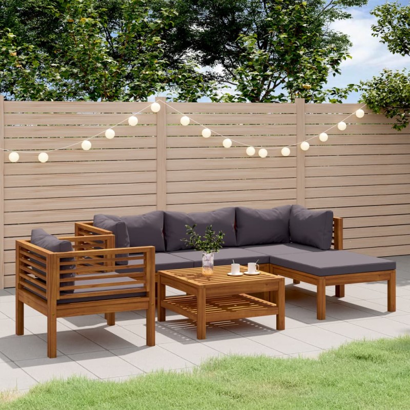 vidaXL Muebles de jardín 6 pzas cojines madera maciza de acacia vidaXL Muebles de jardín 6 pzas cojines madera maciza de acacia