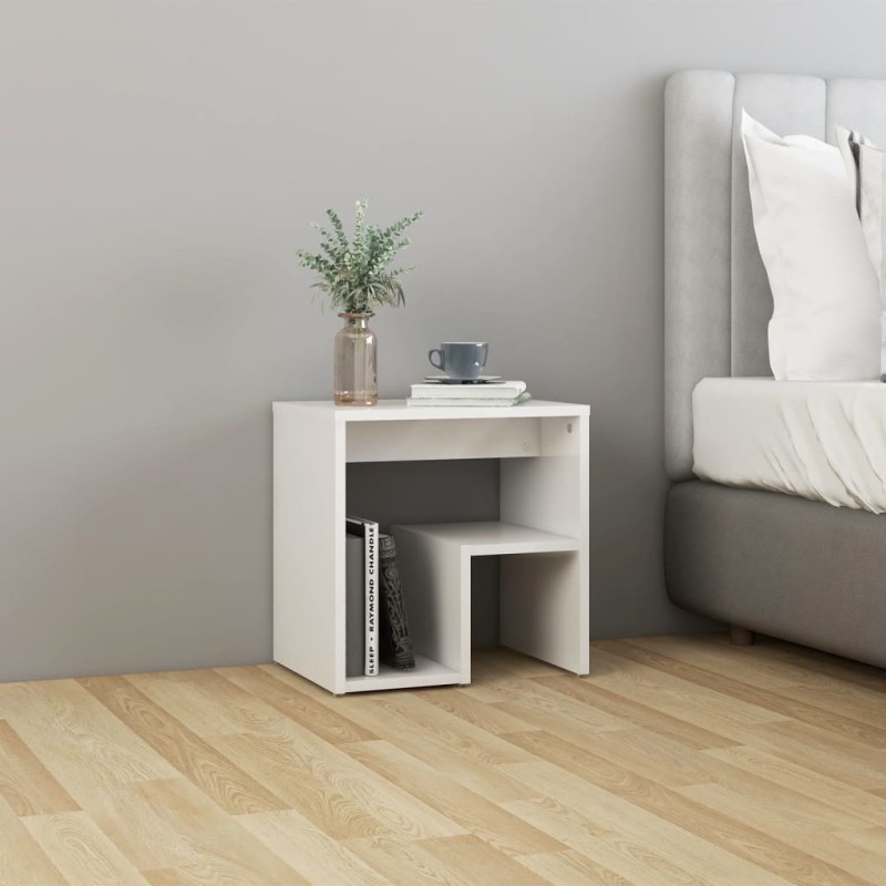 vidaXL Mesita de noche madera contrachapada blanco brillo 40x30x40 cm vidaXL Mesita de noche madera contrachapada blanco brillo 40x30x40 cm