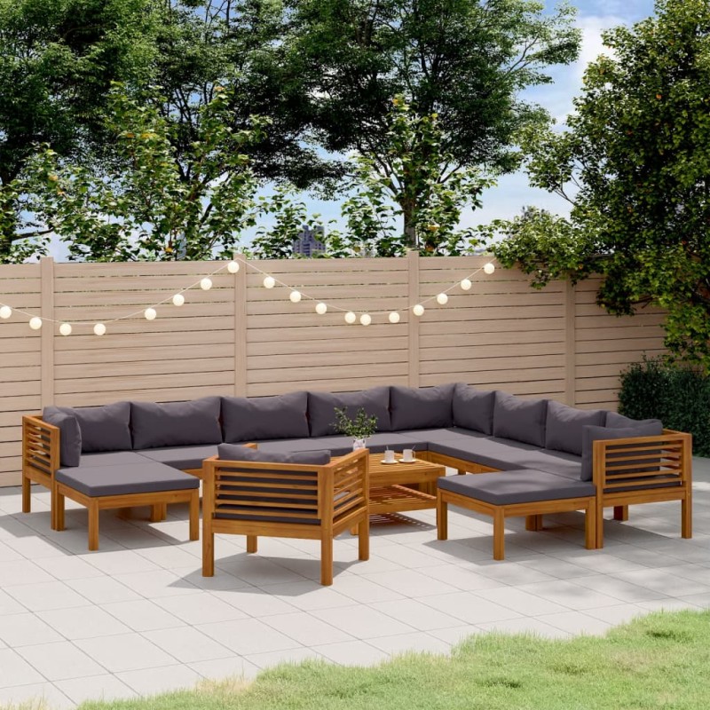 vidaXL Muebles de jardín 12 pzas cojines madera maciza de acacia vidaXL Muebles de jardín 12 pzas cojines madera maciza de acacia