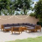 vidaXL Muebles de jardín 12 pzas cojines madera maciza de acacia vidaXL Muebles de jardín 12 pzas cojines madera maciza de acacia