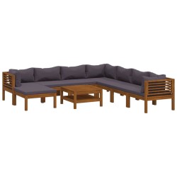 vidaXL Muebles de jardín 9 pzas cojines madera maciza de acacia 