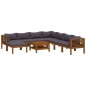 vidaXL Muebles de jardín 9 pzas cojines madera maciza de acacia 