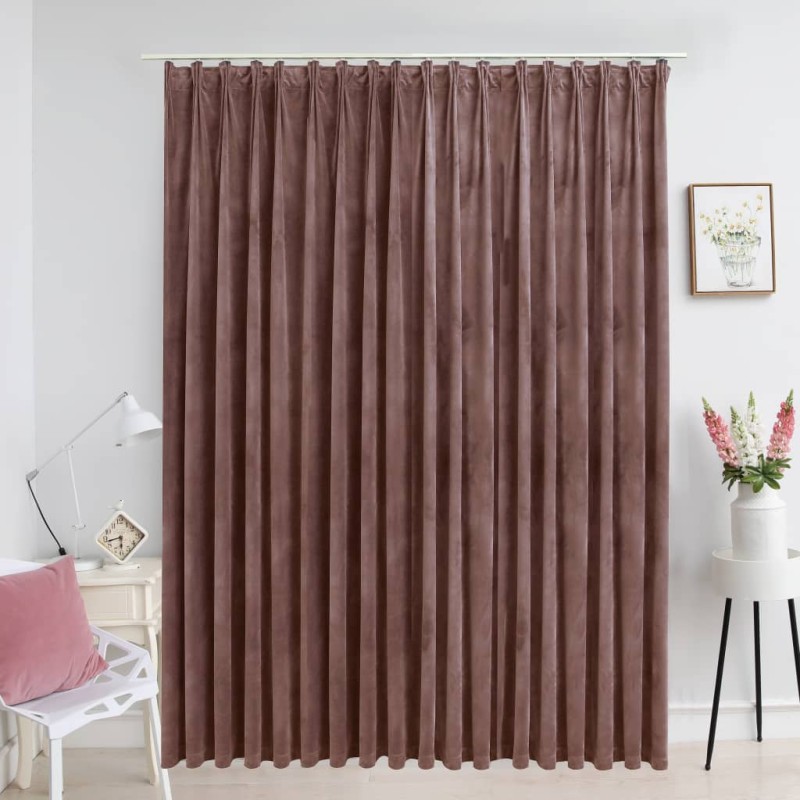vidaXL Cortina opaca con ganchos terciopelo rosa envejecido 290x245cm