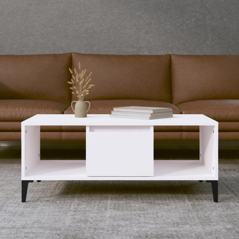 vidaXL Mesa de centro madera contrachapada blanco 90x50x36,5 cm vidaXL Mesa de centro madera contrachapada blanco 90x50x36,5 cm