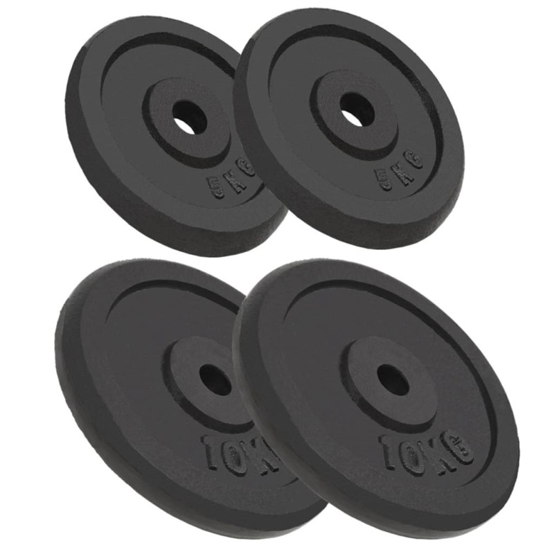vidaXL Discos de pesas de hierro fundido 4 uds 2x10 kg+2x5 kg vidaXL Discos de pesas de hierro fundido 4 uds 2x10 kg+2x5 kg