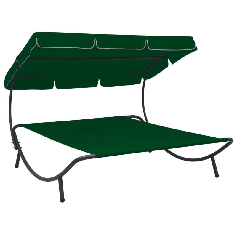 vidaXL Tumbona sofá de jardín con toldo verde