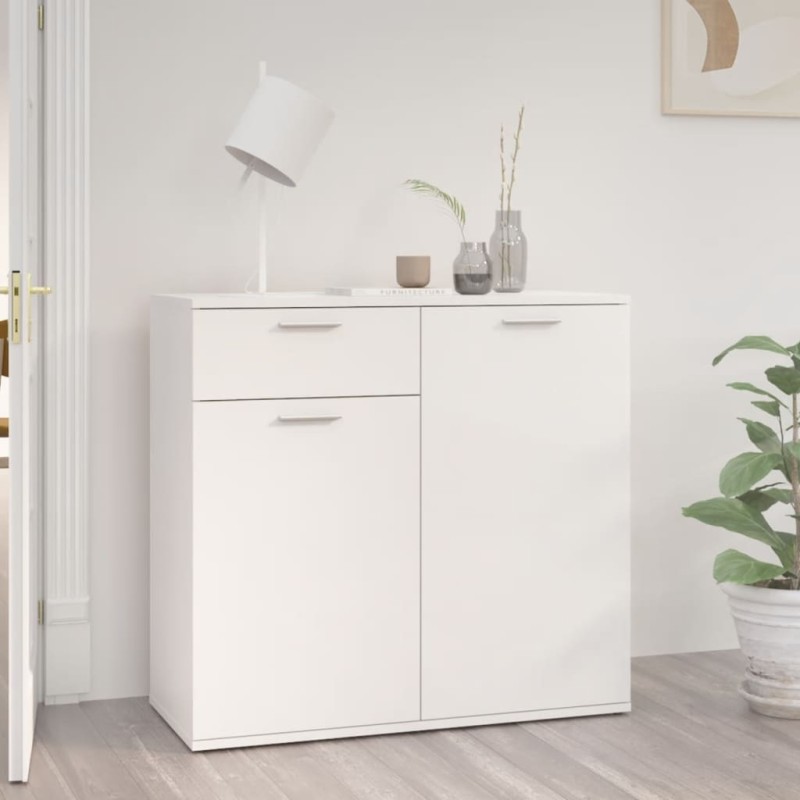 vidaXL Aparador de madera contrachapada blanco brillante 80x36x75 cm