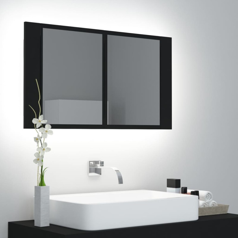 vidaXL Armario espejo de baño con luz LED acrílico negro 80x12x45 cm vidaXL Armario espejo de baño con luz LED acrílico negro 80x12x45 cm