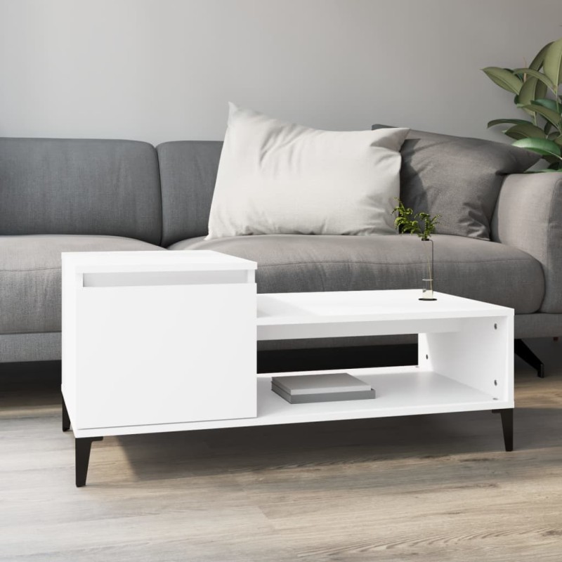 vidaXL Mesa de centro madera contrachapada blanco 100x50x45 cm vidaXL Mesa de centro madera contrachapada blanco 100x50x45 cm