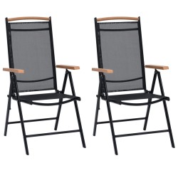 vidaXL Sillas de jardín plegables 2 uds aluminio y textilene negro