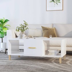 vidaXL Mesa de centro madera contrachapada blanco brillo 102x50x40 cm
