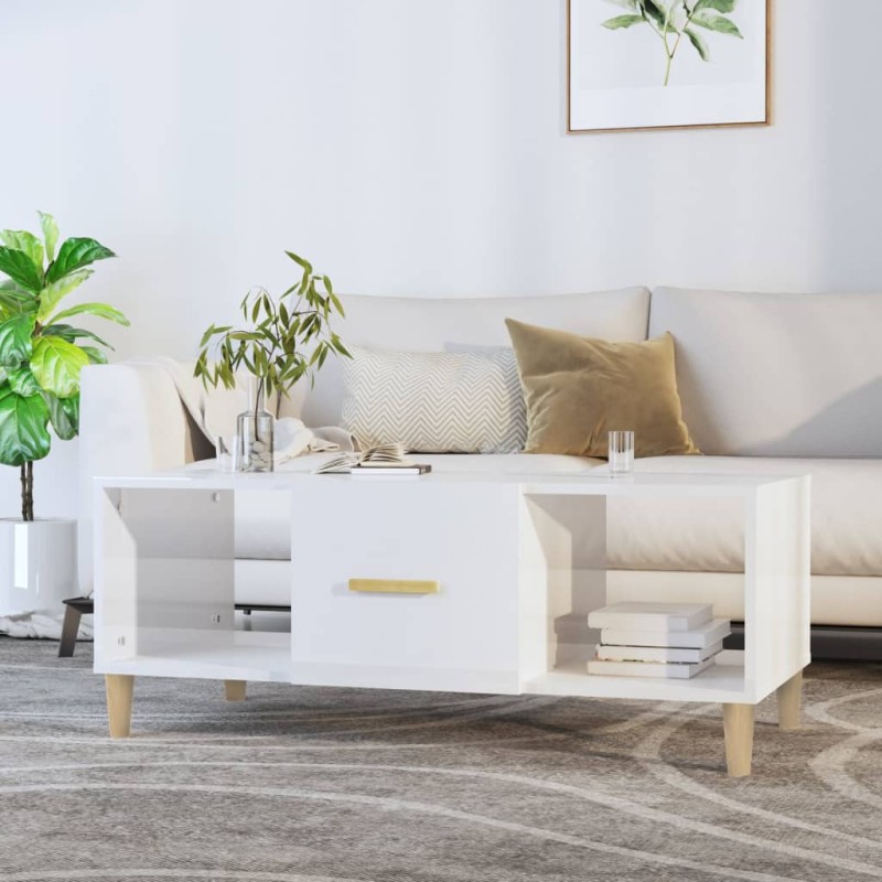 vidaXL Mesa de centro madera contrachapada blanco brillo 102x50x40 cm vidaXL Mesa de centro madera contrachapada blanco brillo 102x50x40 cm