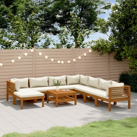 vidaXL Set de muebles de jardín 9 pzas con cojín crema acacia maciza