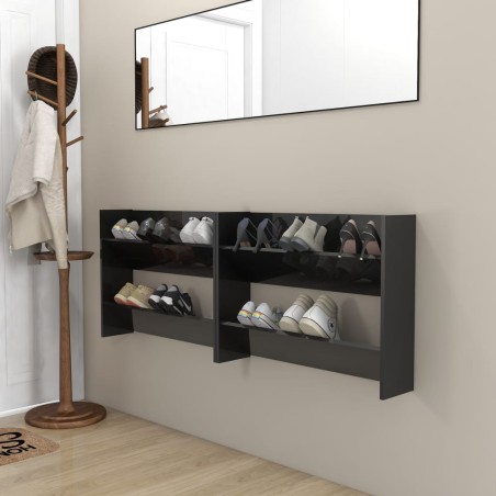 vidaXL Zapateros de pared 2 uds contrachapada negro brillo 80x18x60 cm