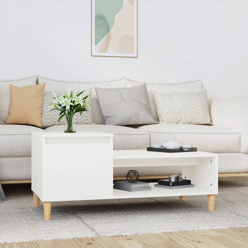vidaXL Mesa de centro madera contrachapada blanco 100x50x45 cm vidaXL Mesa de centro madera contrachapada blanco 100x50x45 cm